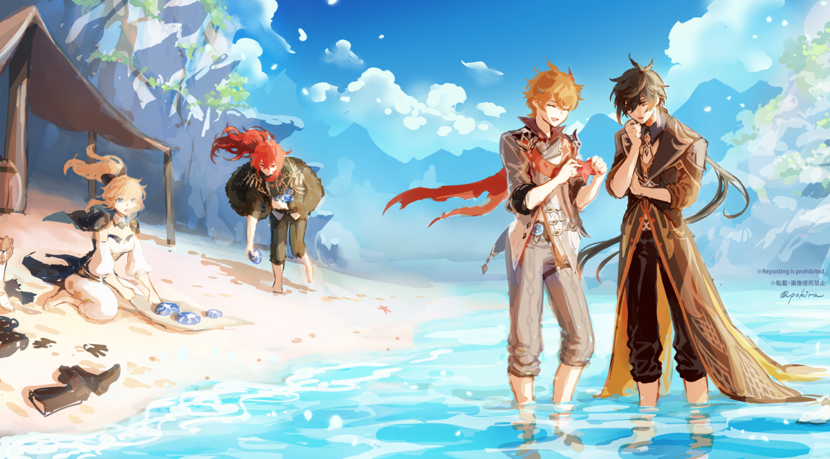 This is a pixiv picture whose title is 星螺拾い.