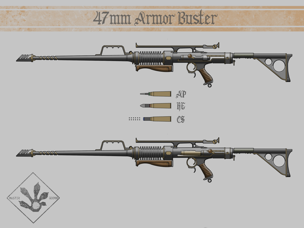 This is a pixiv picture whose title is 47mm Armor Buster （47毫米反装甲步枪）.