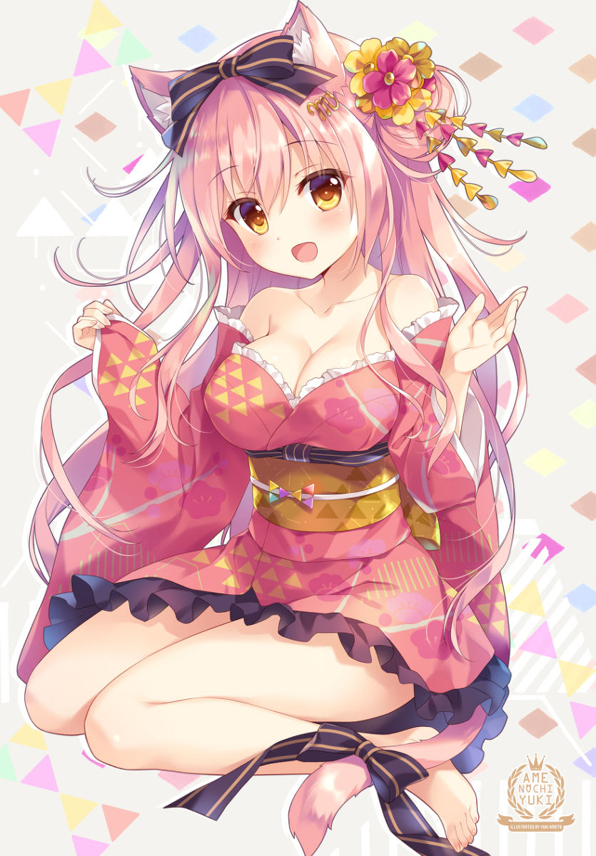 This is a pixiv picture whose title is 和服マカロンさん🐈👘🌸.