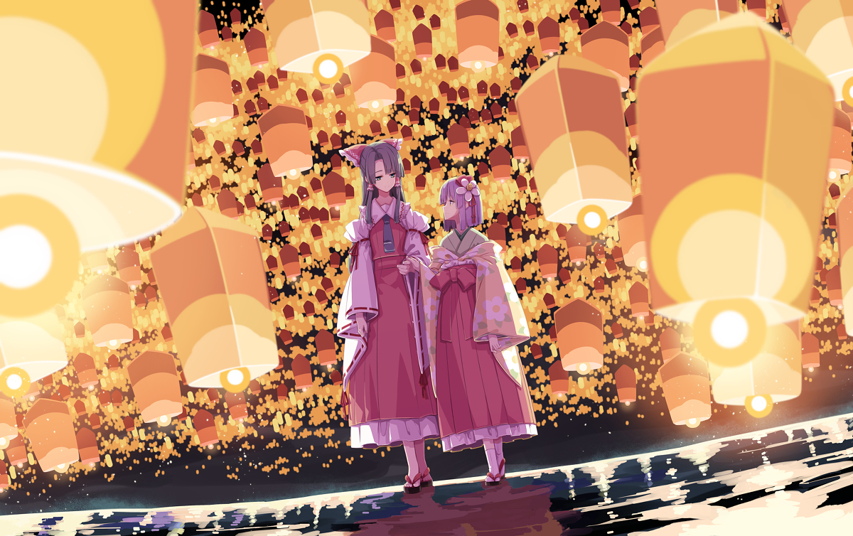 This is a pixiv picture whose title is 天灯の中で.