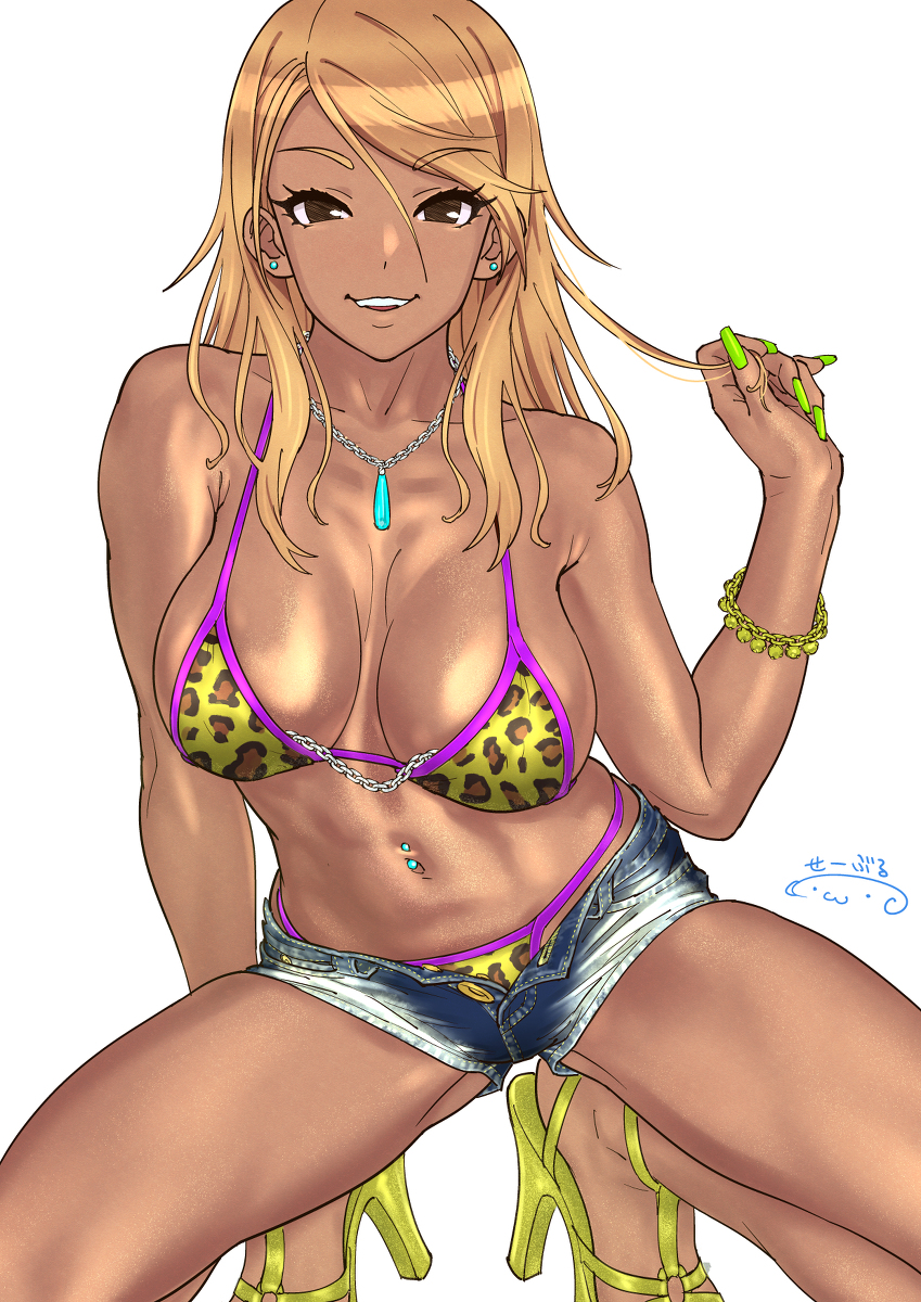 This is a pixiv picture whose title is 豹年だから年賀絵はヒョウ柄ビキニ.
