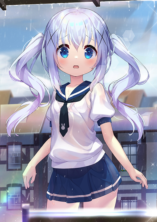 This is a pixiv picture whose title is 雨宿りチノちゃん.