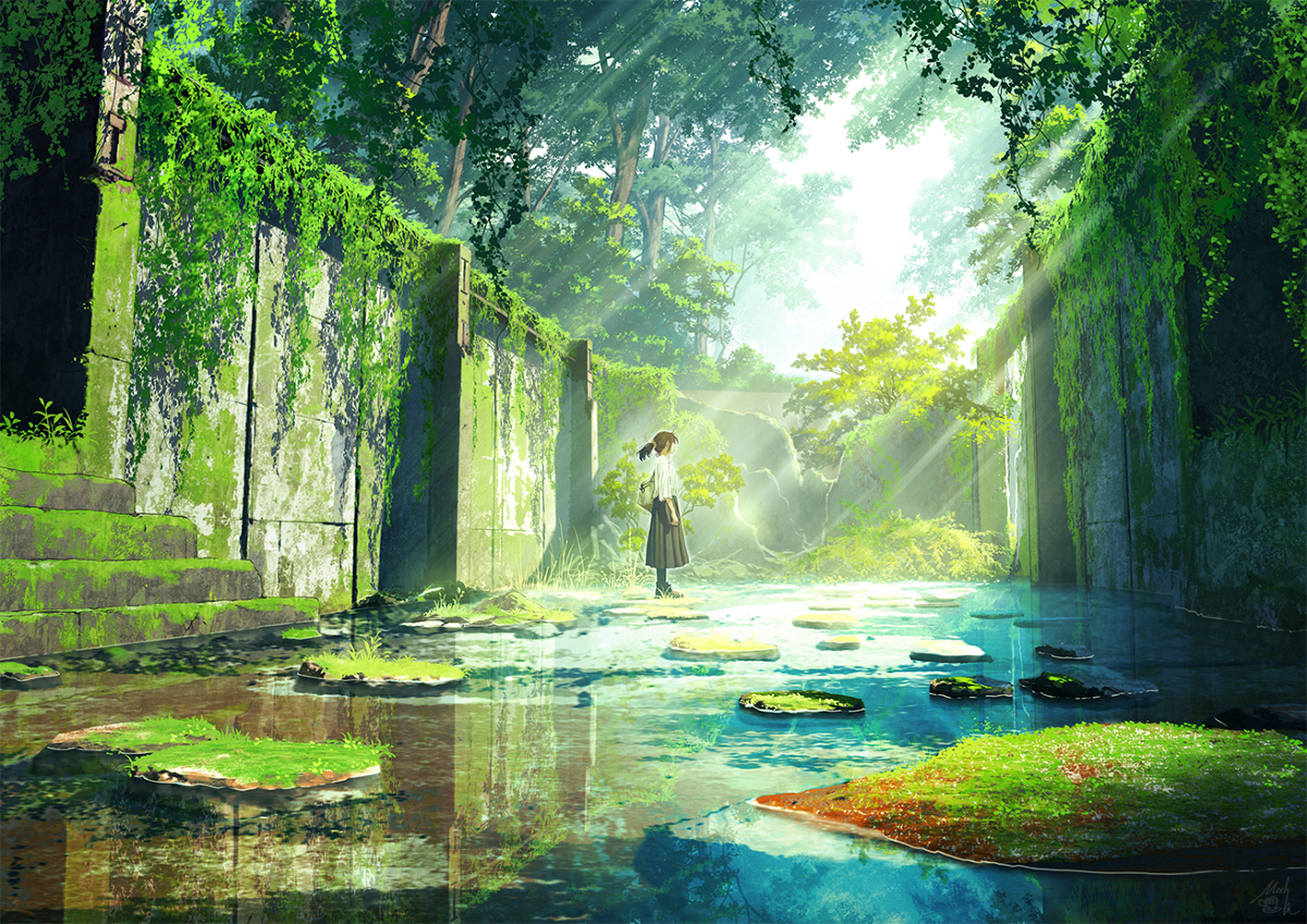 This is a pixiv picture whose title is 森の遺跡.