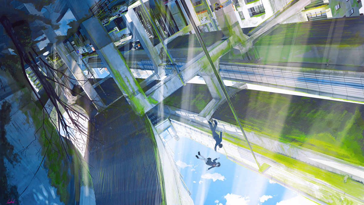 This is a pixiv picture whose title is 空に落ちる花.