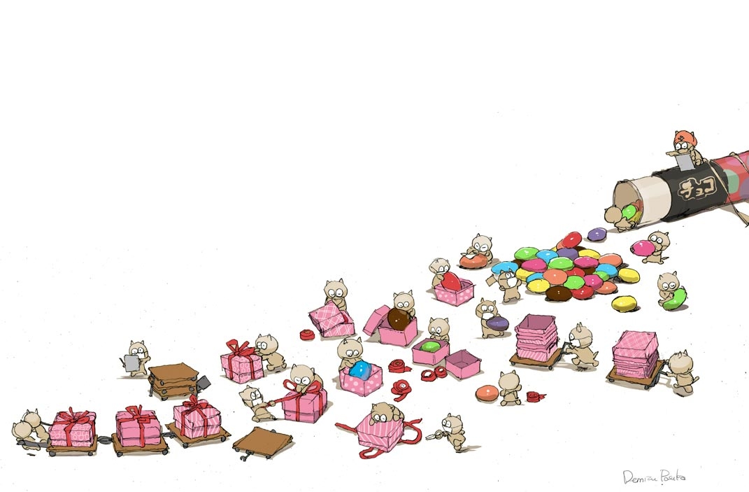 This is a pixiv picture whose title is チョコレートの梱包バイト.