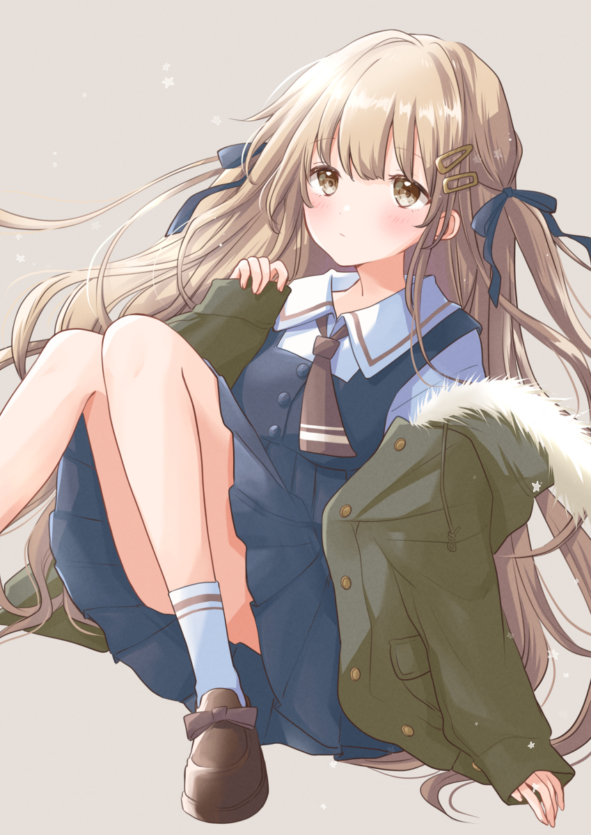 This is a pixiv picture whose title is 制服×モッズコート.