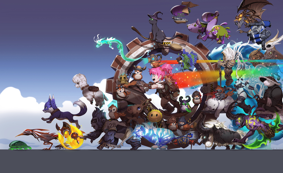 This is a pixiv picture whose title is Me and my pets.