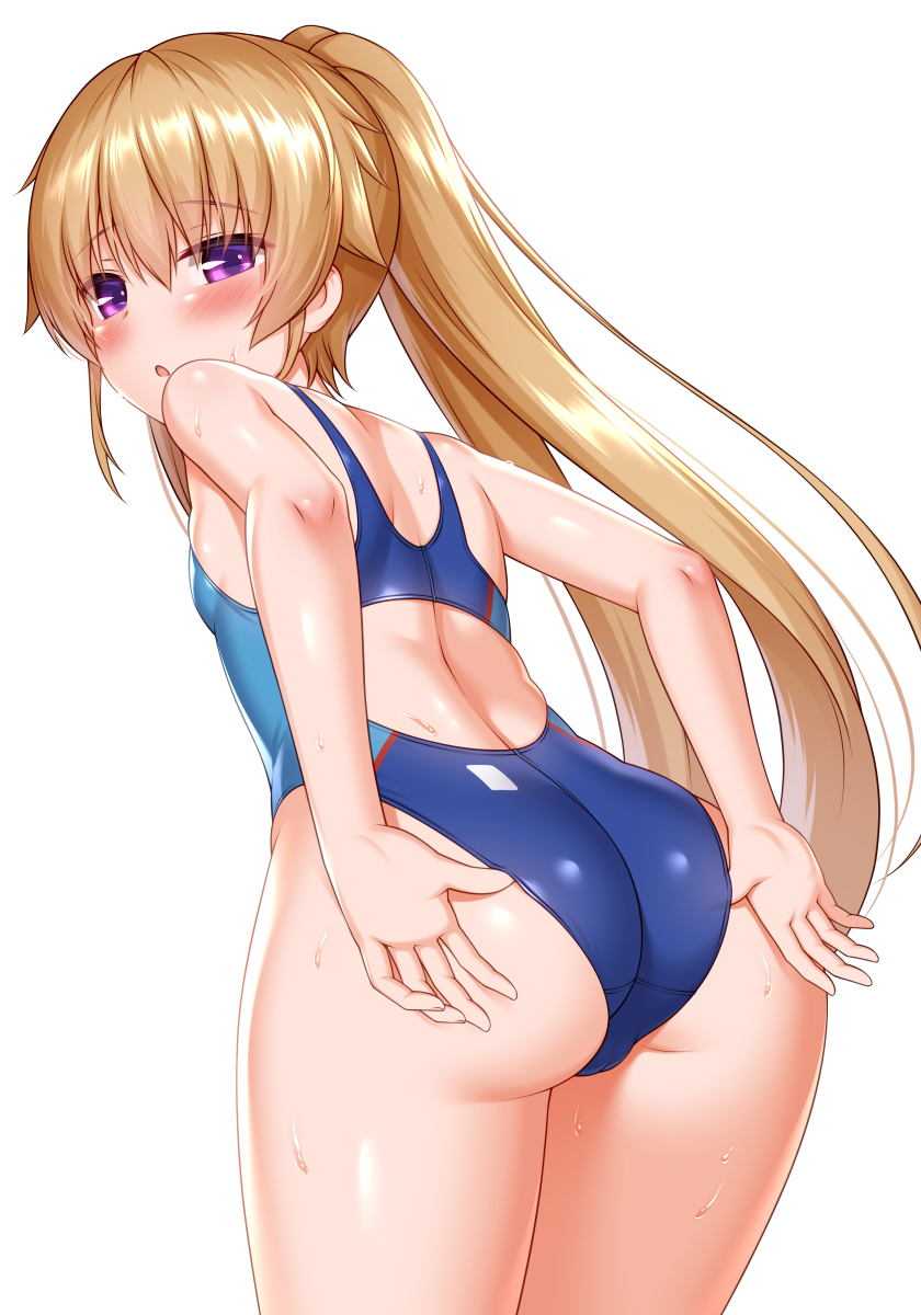 This is a pixiv picture whose title is お尻の食い込みを直す競泳水着真白ちゃん.