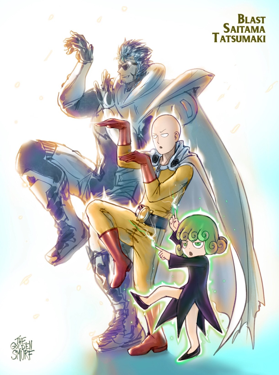 This is a pixiv picture whose title is OPM x Yotsuba.