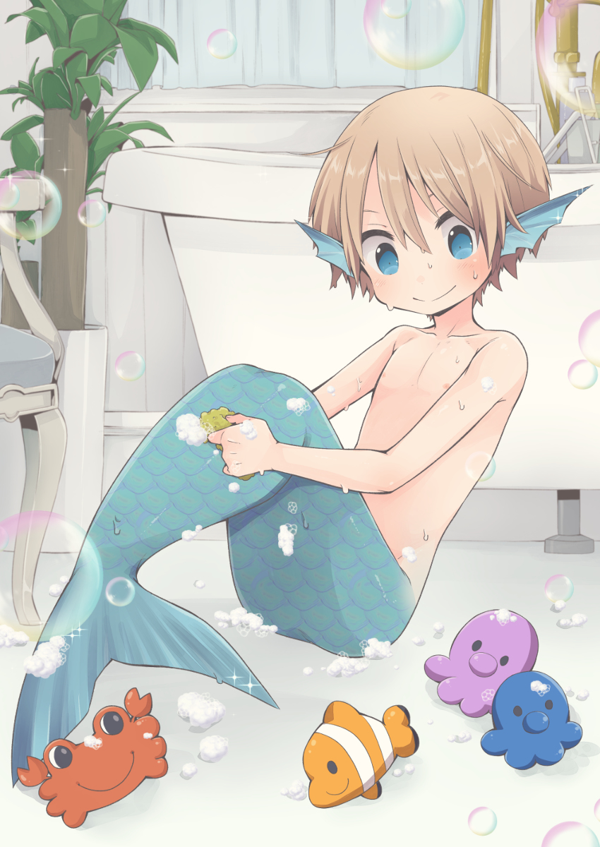 This is a pixiv picture whose title is 人魚くんお風呂.