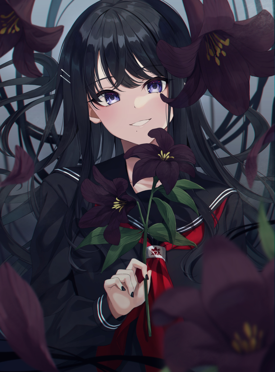 This is a pixiv picture whose title is 黒百合前で待ち合わせ.