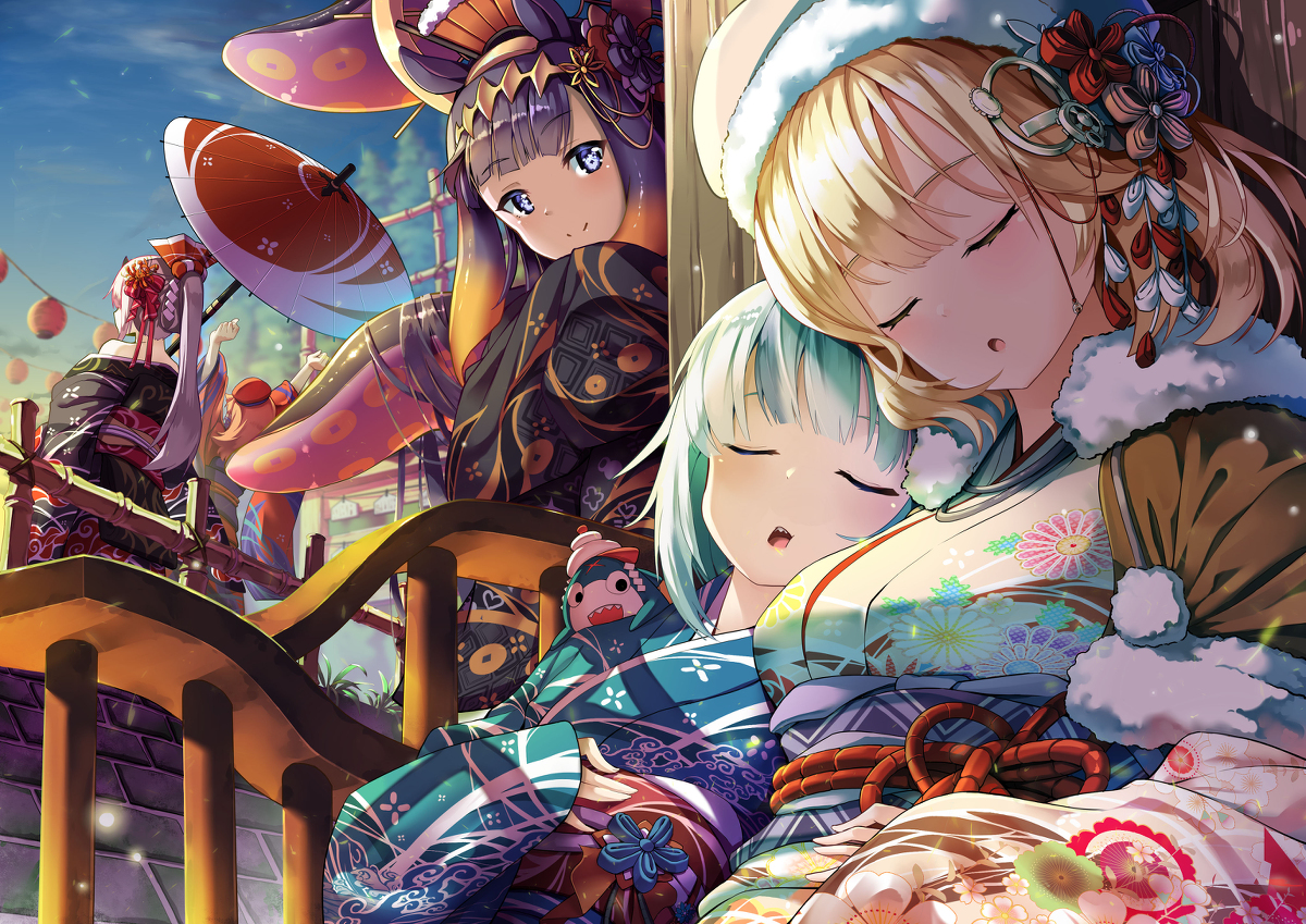 This is a pixiv picture whose title is ホロライブ EN 2021年越 日の出.