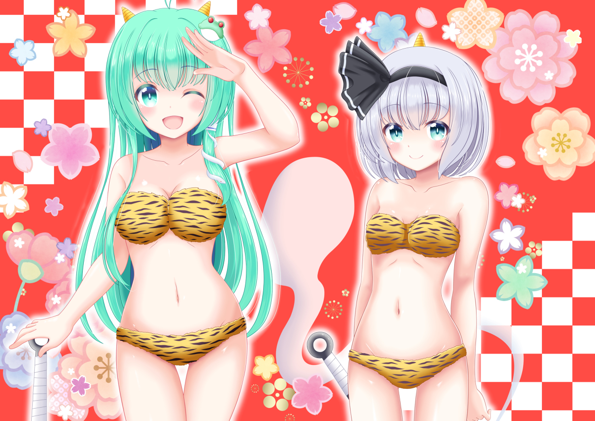 This is a pixiv picture whose title is 早苗と妖夢で節分コスプレ.