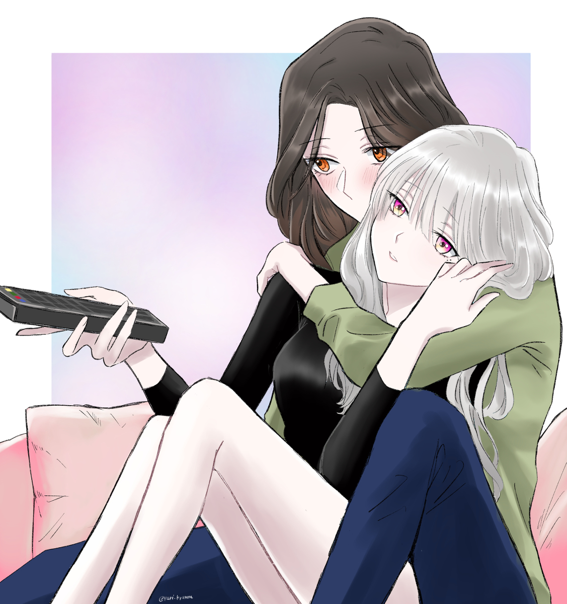This is a pixiv picture whose title is お家で映画.