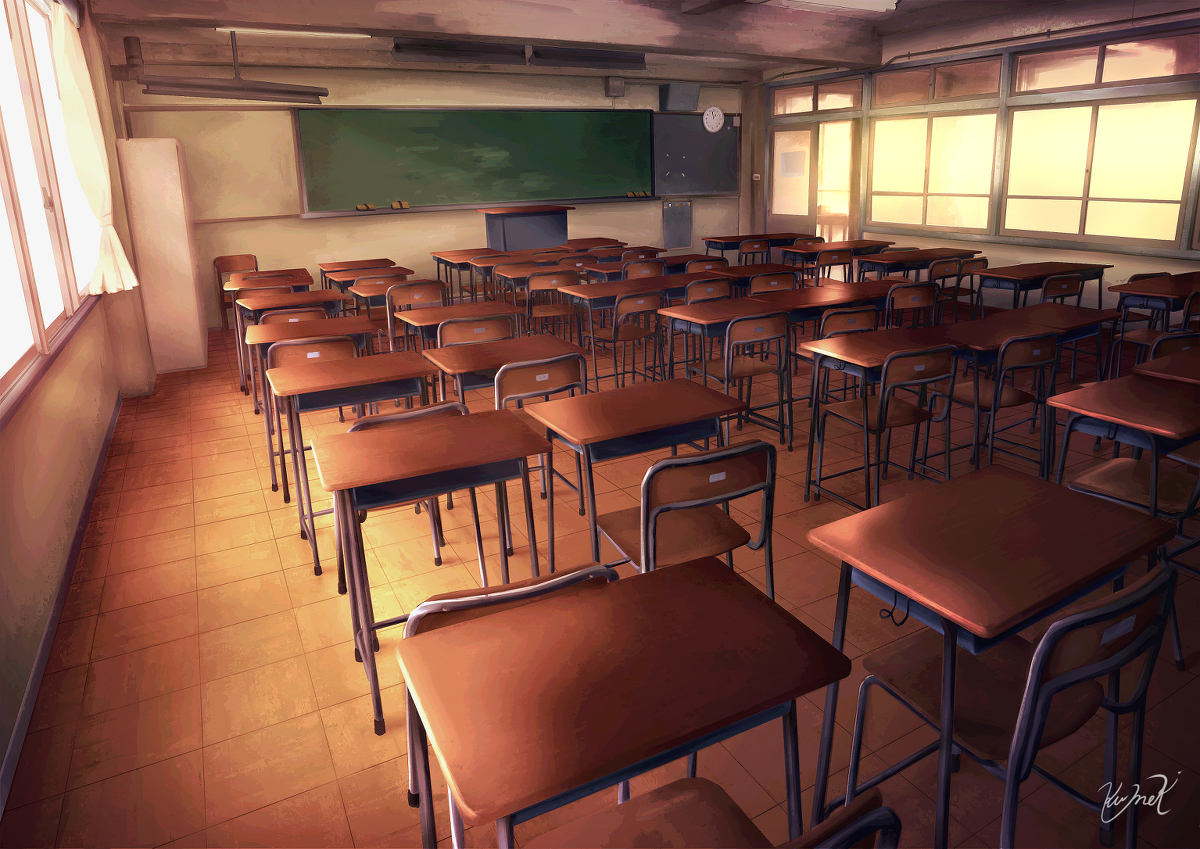 This is a pixiv picture whose title is 学校の教室　夕方（朝、夜差分付き）.