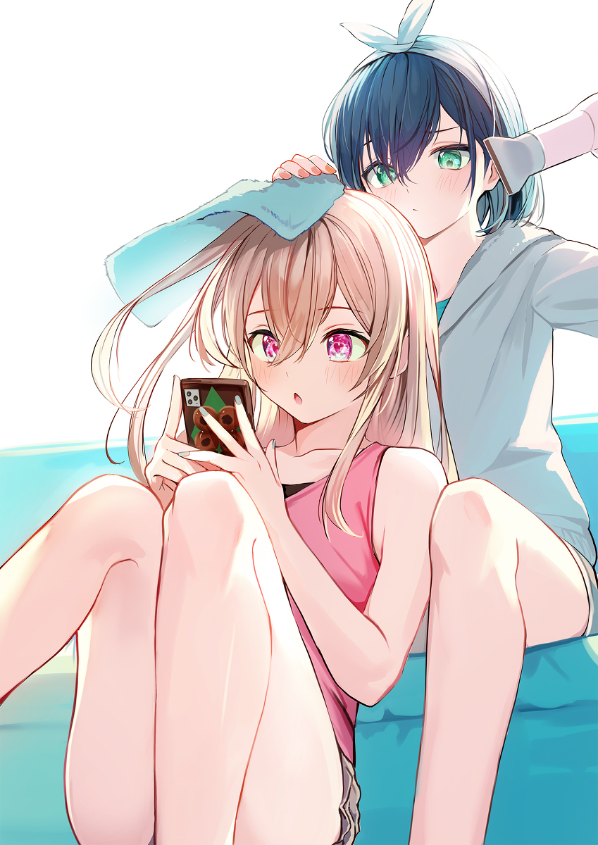 This is a pixiv picture whose title is ・・・誰とLINEしてんの？.