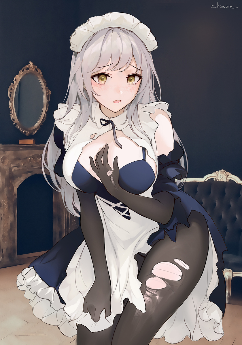 This is a pixiv picture whose title is 破れたメイド服.