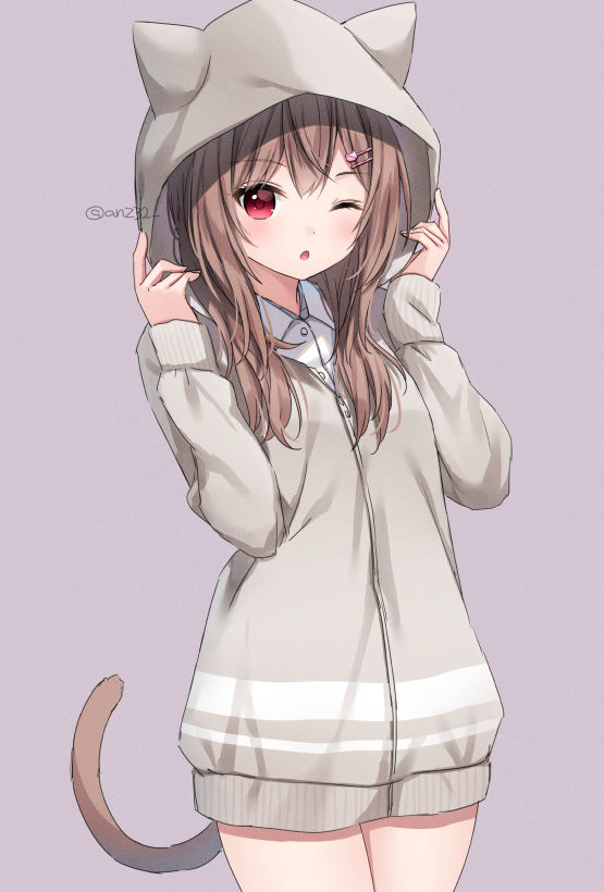 This is a pixiv picture whose title is 猫耳パーカー猫ちゃん.