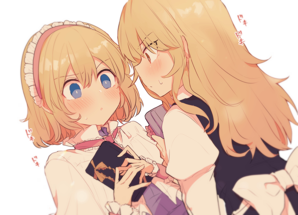 This is a pixiv picture whose title is どっちが先に渡すか固まるマリアリ.