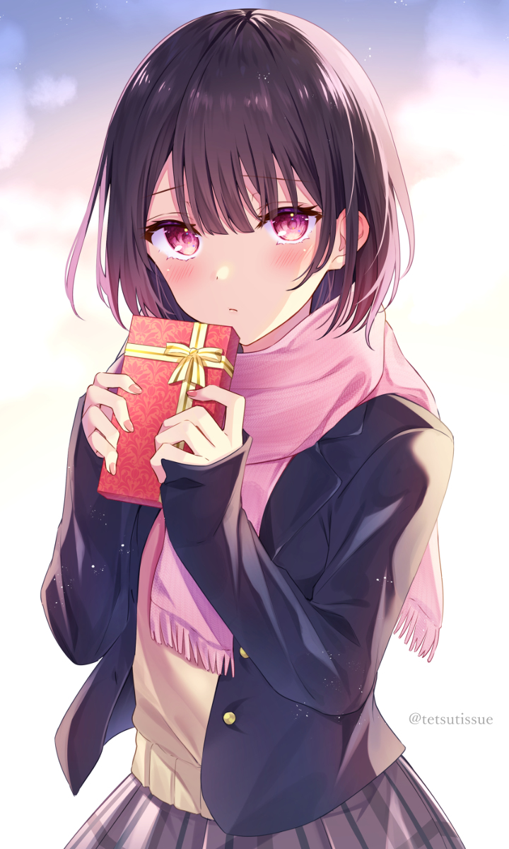 This is a pixiv picture whose title is 塩対応の佐藤さんが俺にだけチョコくれた.