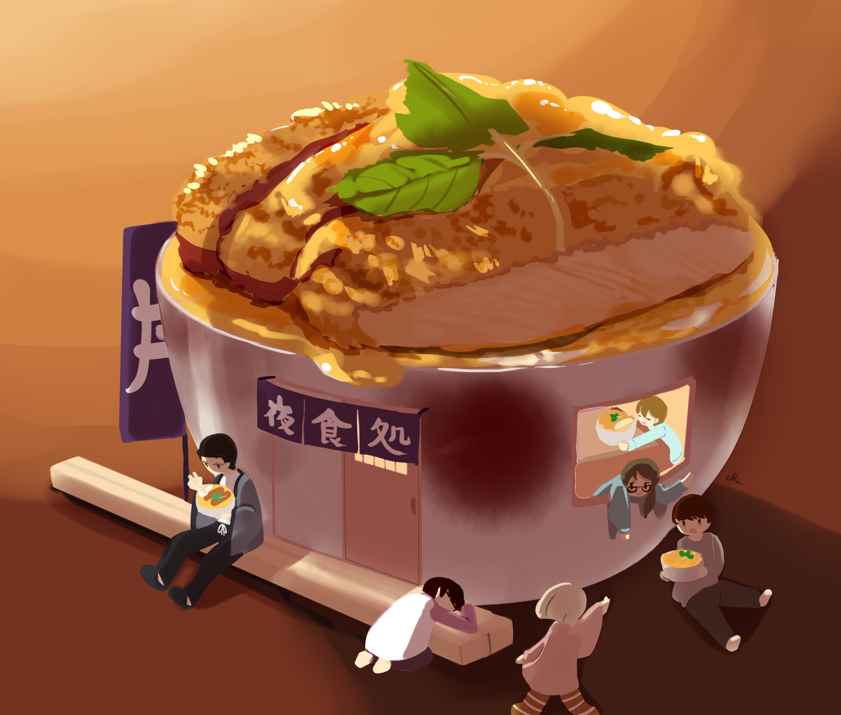 This is a pixiv picture whose title is 夜食処.