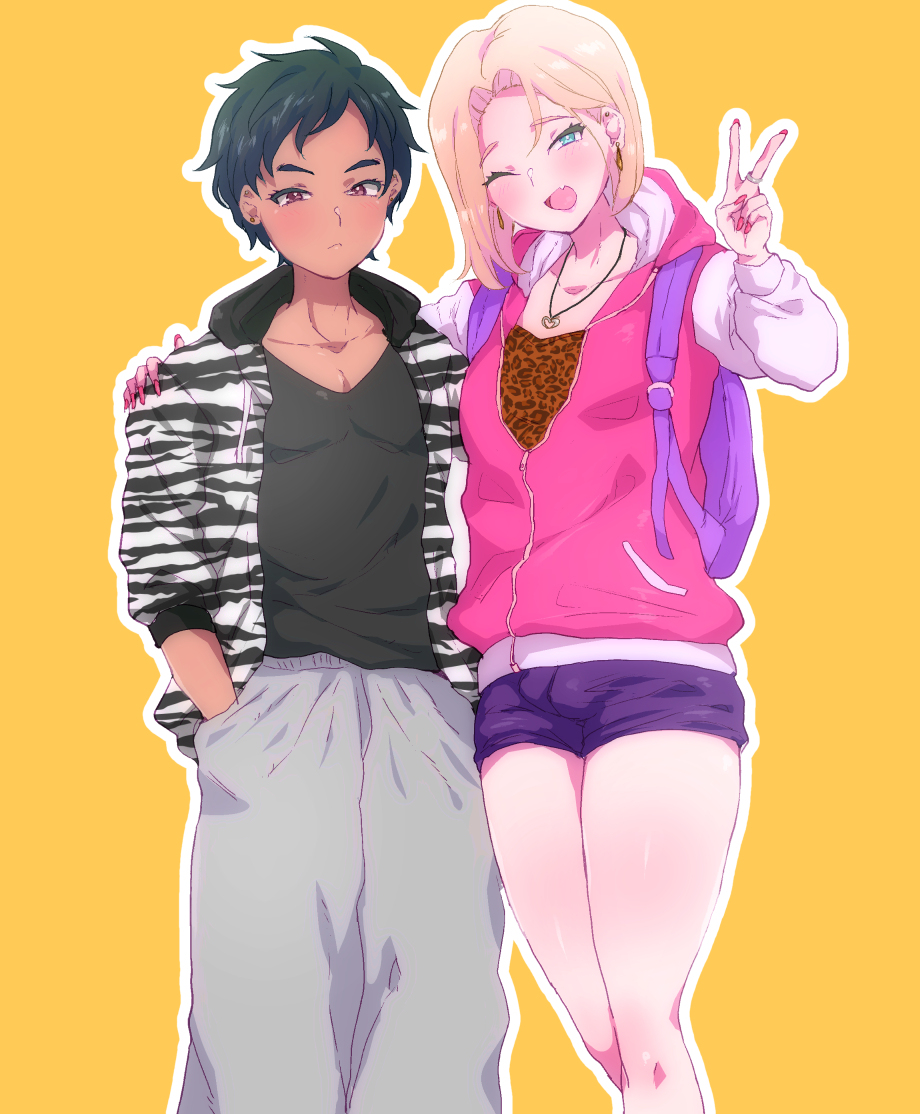 This is a pixiv picture whose title is 【創作】ヤンキー姉妹♂です.