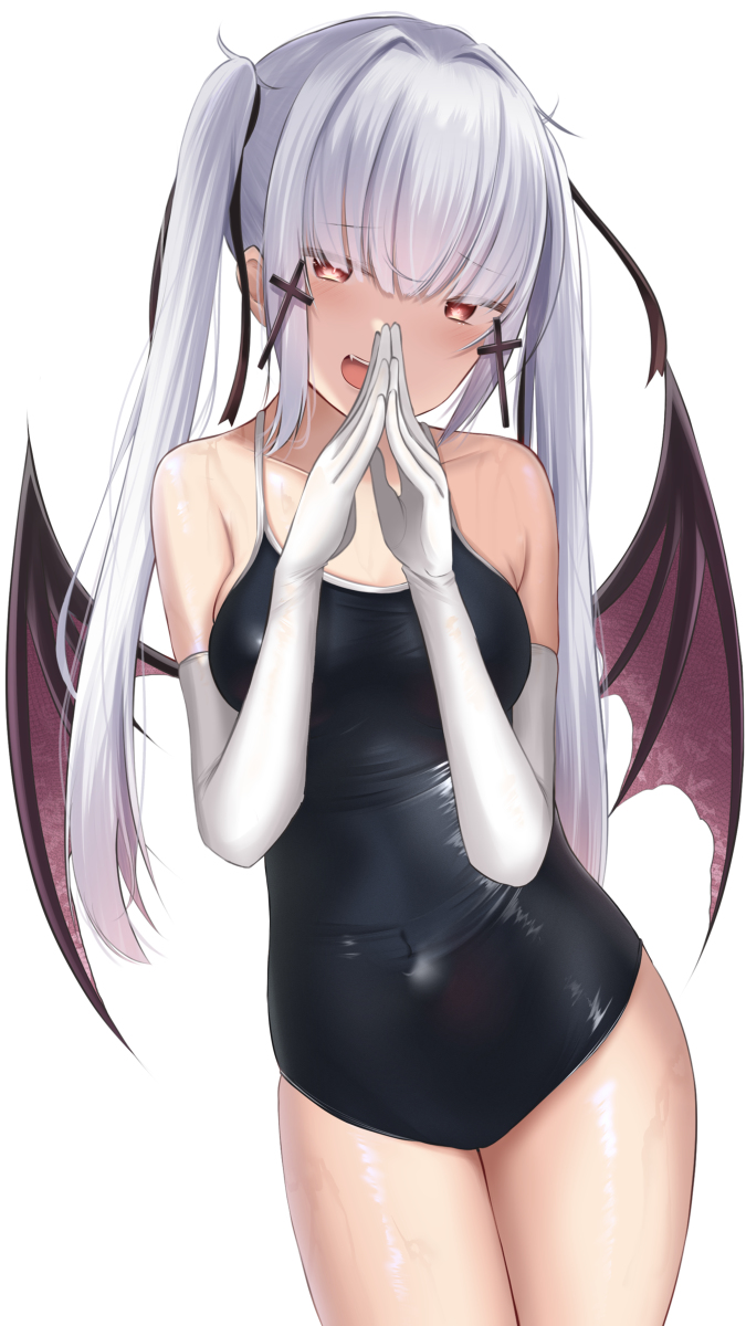 This is a pixiv picture whose title is スク水×長手袋×おっぱい.