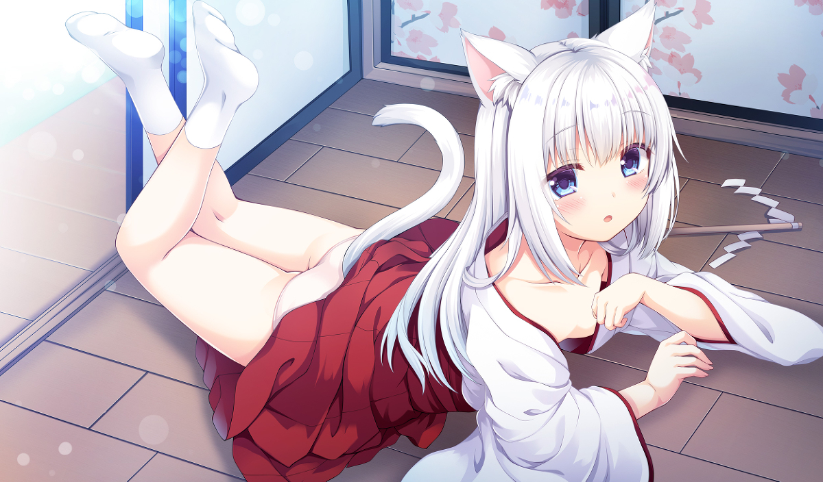 This is a pixiv picture whose title is ねこみみ巫女.