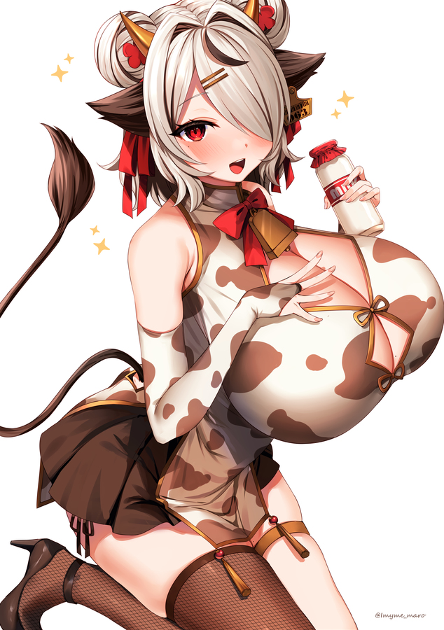 This is a pixiv picture whose title is バーチャルお絵かき牛娘🐄.