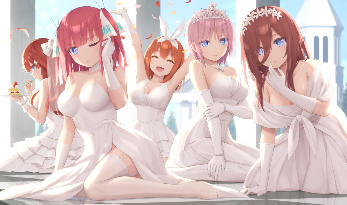 This is a pixiv picture whose title is ウェディングドレス五つ子.