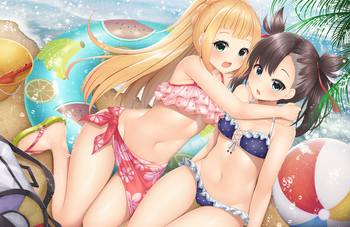 This is a pixiv picture whose title is リーリエとマリィの二人だけの秘密のビーチ.