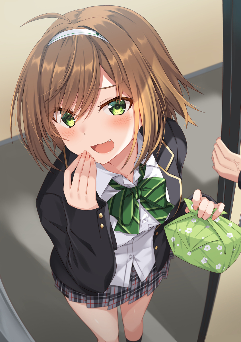 This is a pixiv picture whose title is 「先輩、また屋上でぼっち飯ですか～w？」.
