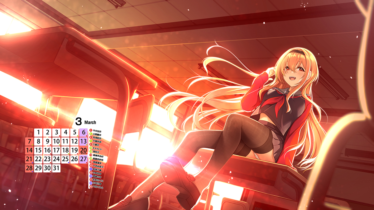 This is a pixiv picture whose title is 3月カレンダー壁紙.