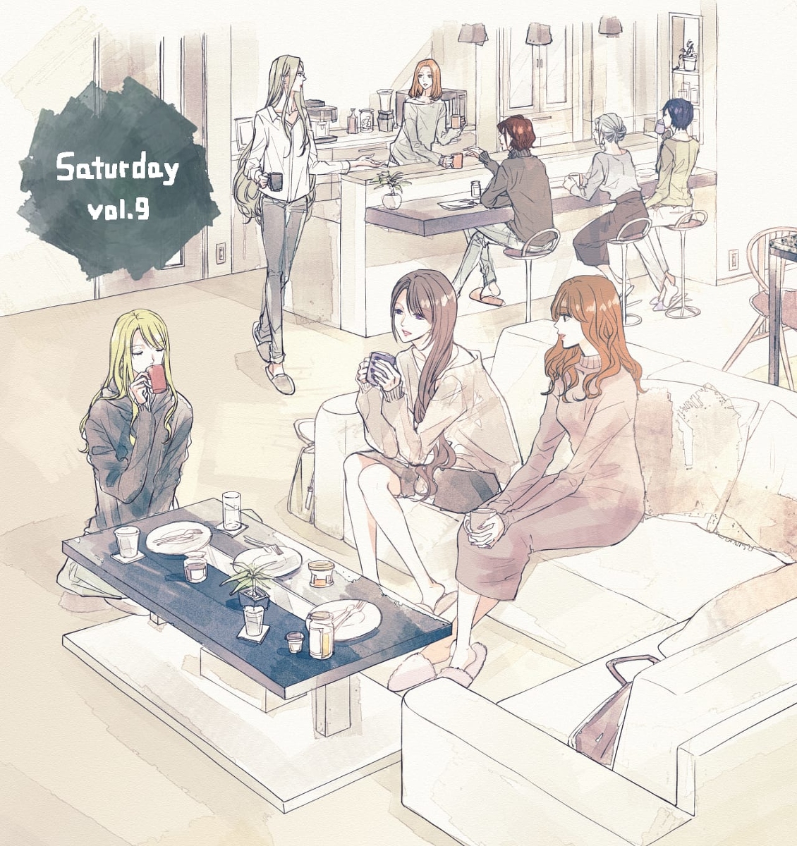 This is a pixiv picture whose title is 【Saturday】vol.9【創作社会人百合】.