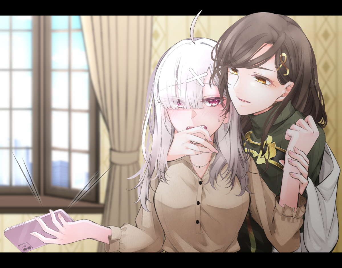 This is a pixiv picture whose title is 「もっと強く噛まないと…配信に声、のっちゃうわよ」.