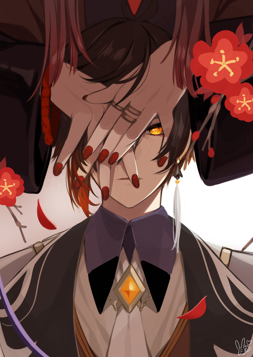 This is a pixiv picture whose title is 胡桃と鍾離先生.