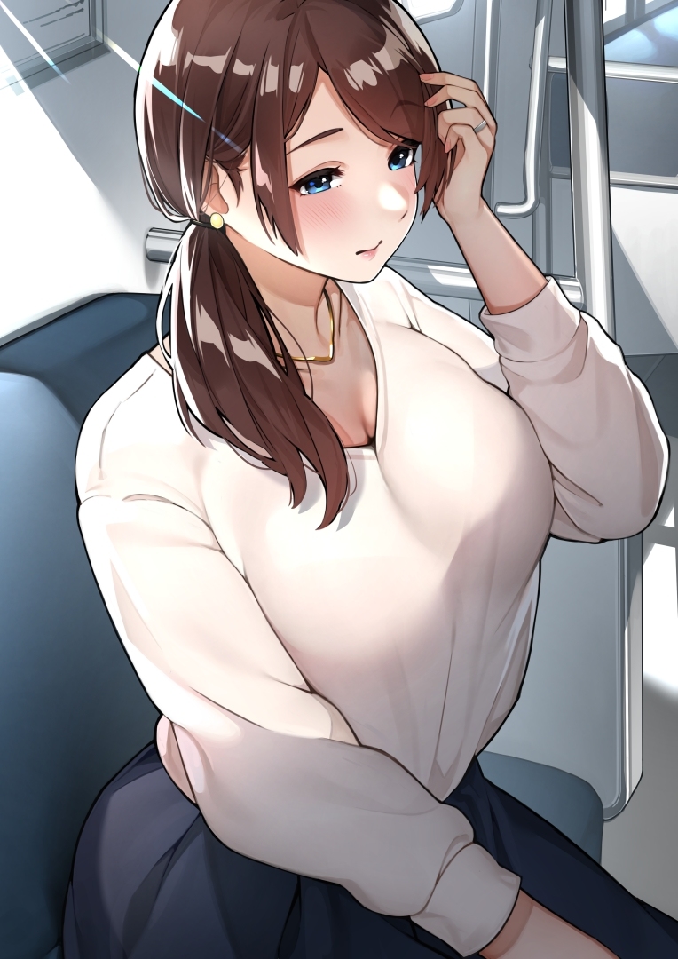 This is a pixiv picture whose title is 電車で見かけた近所の人妻さん.