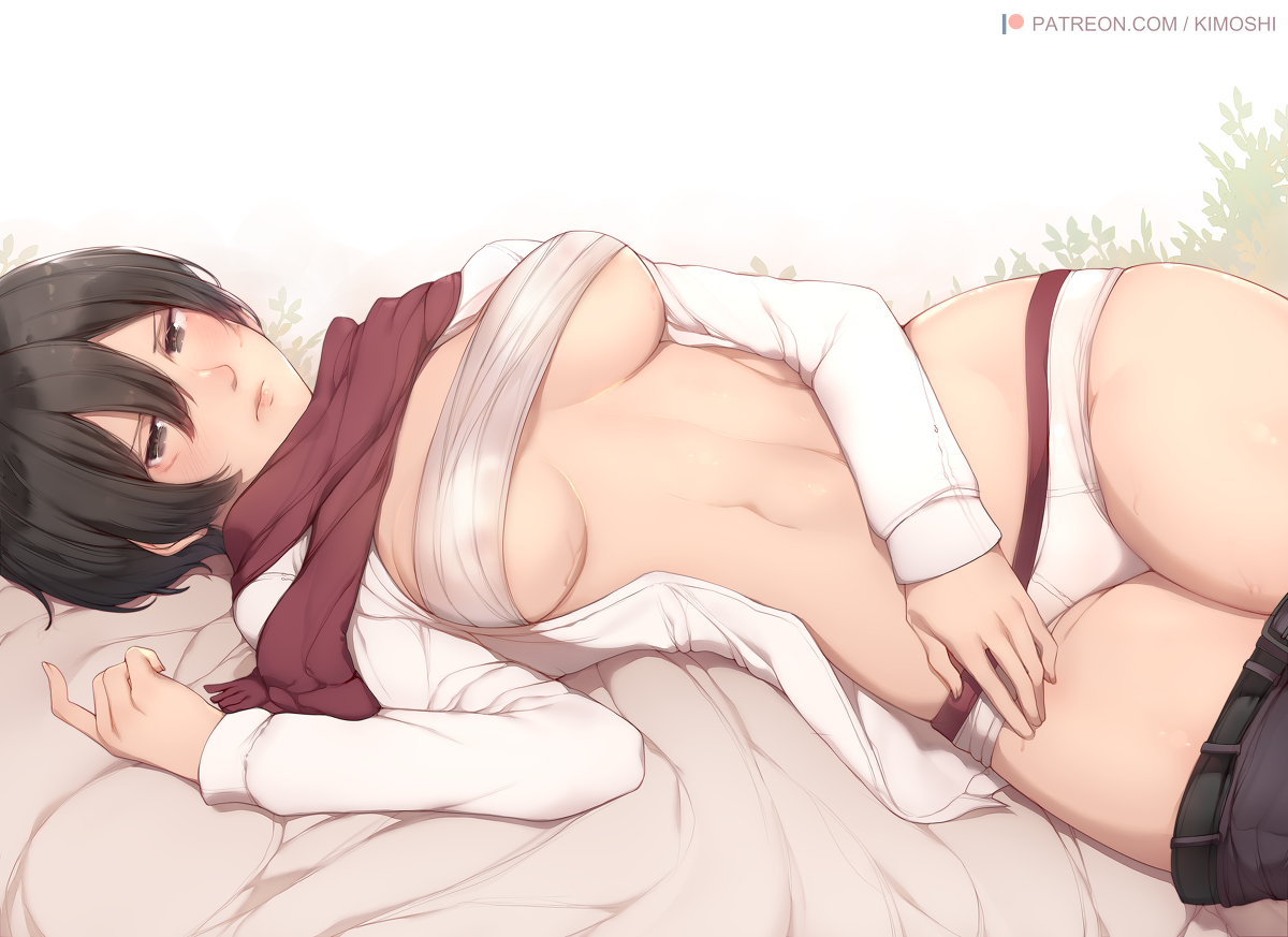 This is a pixiv picture whose title is Mikasa lying next to you.