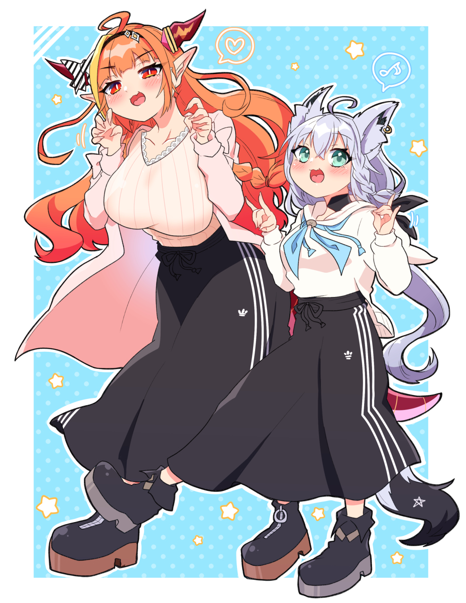 This is a pixiv picture whose title is ロングスカートおそろフブココ.