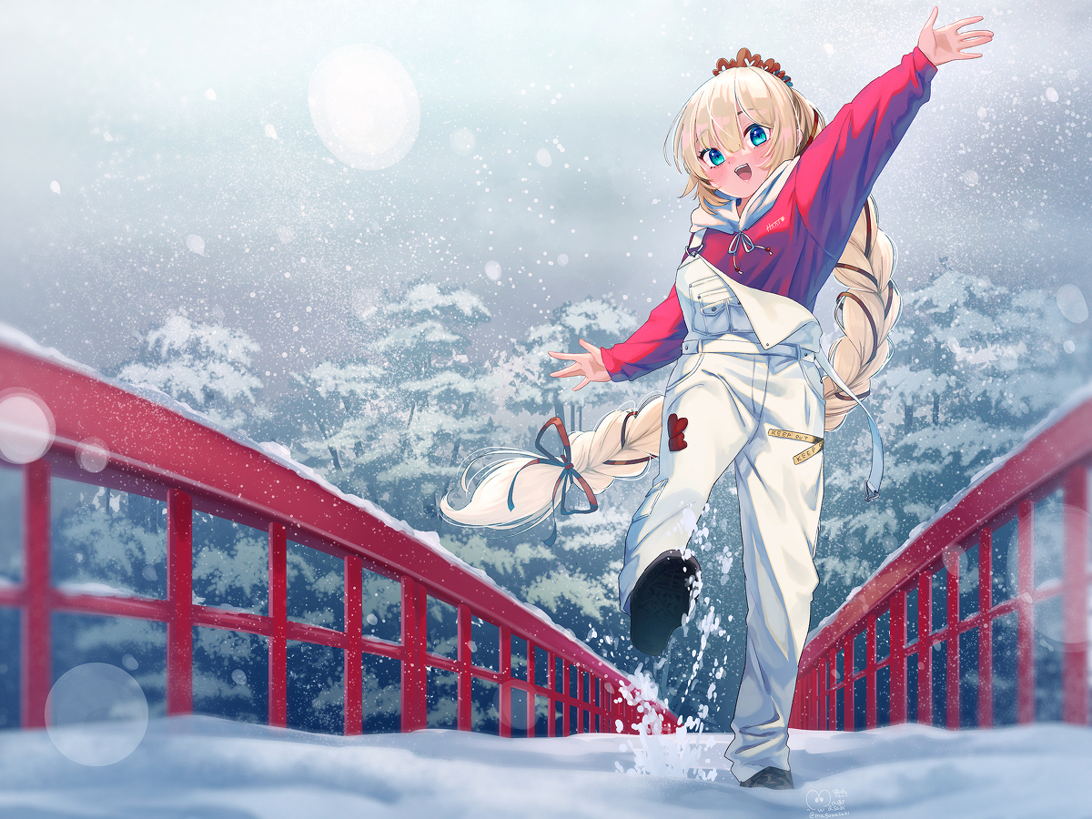 This is a pixiv picture whose title is 冬の福浦橋とちゃまさん.