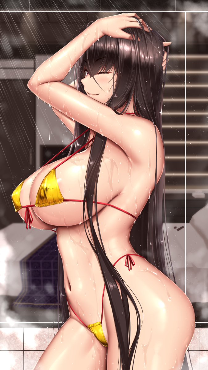 This is a pixiv picture whose title is 水着シャワー.