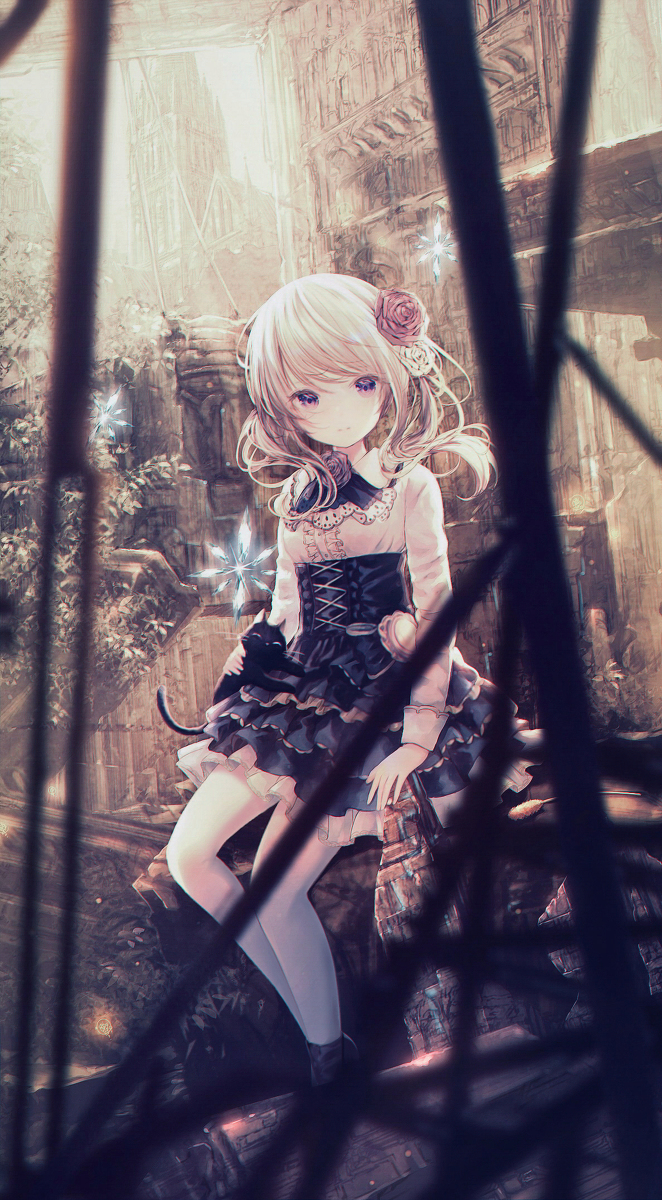 This is a pixiv picture whose title is 黒猫と女の子.
