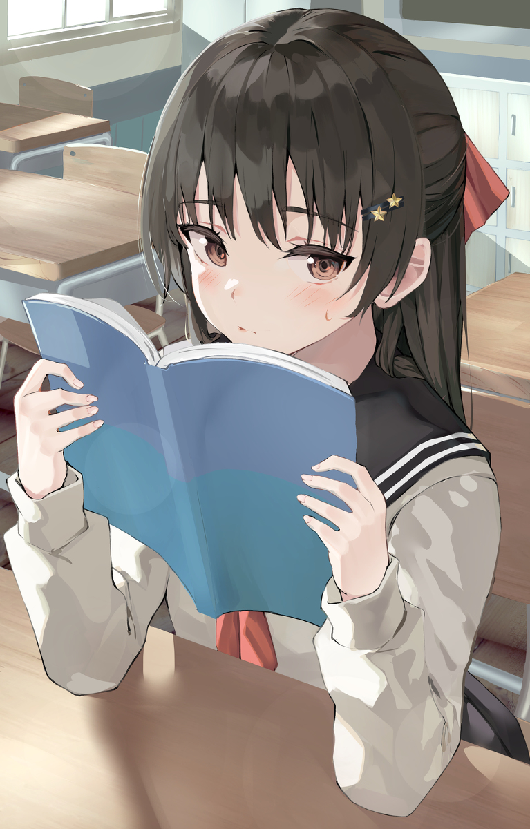 This is a pixiv picture whose title is 本を読む少女.