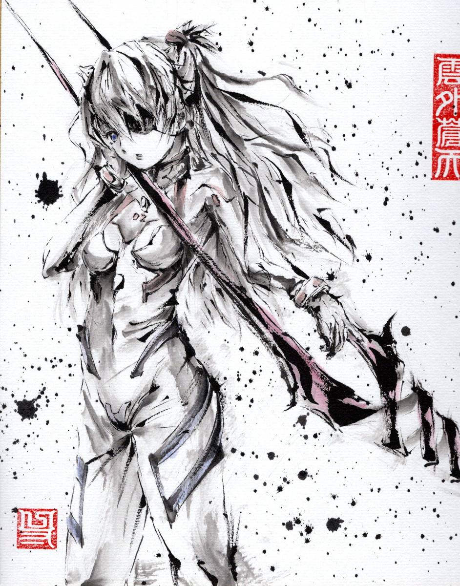 This is a pixiv picture whose title is エヴァンゲリオン 式波・アスカ・ラングレー 水墨画練習中49.