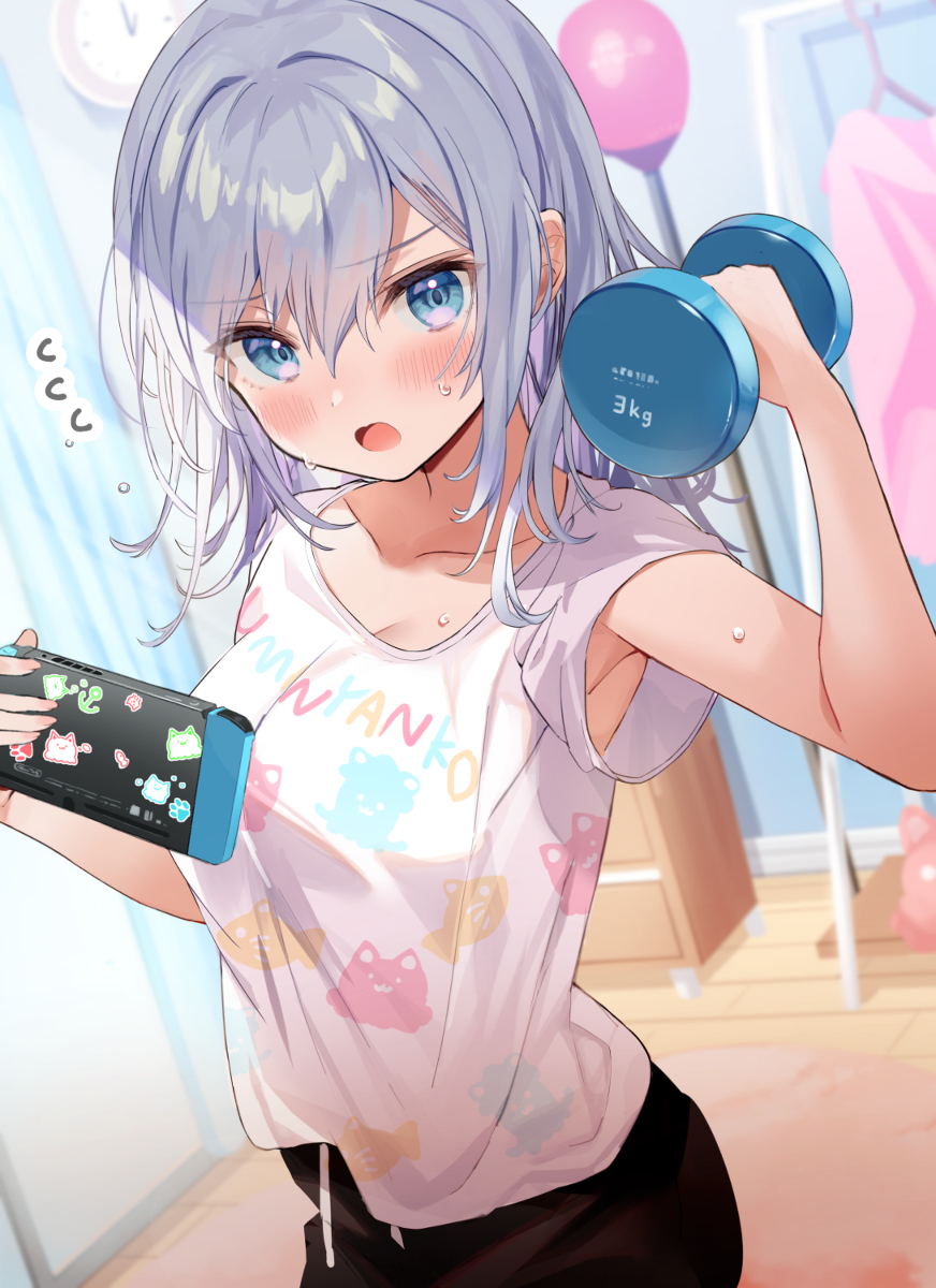 This is a pixiv picture whose title is 「ゲームで負けたらトレーニング…！」.