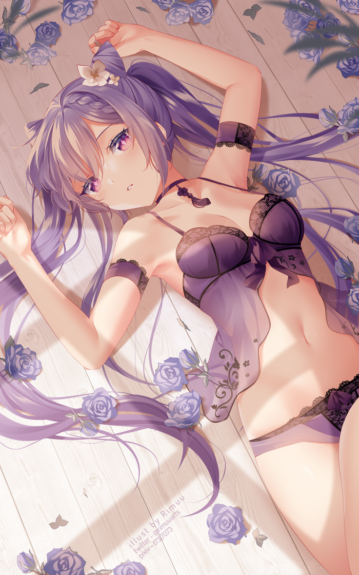 This is a pixiv picture whose title is 刻晴 🌺.