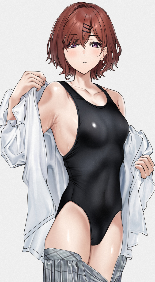 This is a pixiv picture whose title is 制服の下に水着を着てくる樋口円香.