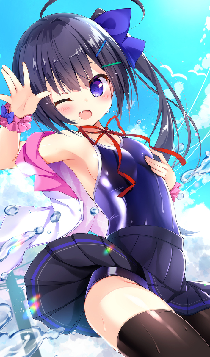 This is a pixiv picture whose title is 濡れスク水っこ.