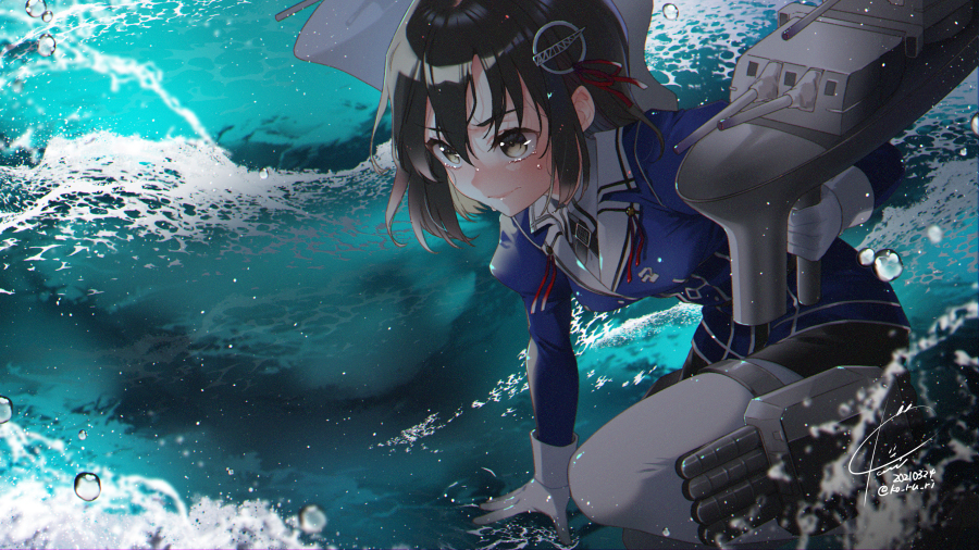 This is a pixiv picture whose title is 重巡羽黒進水日.