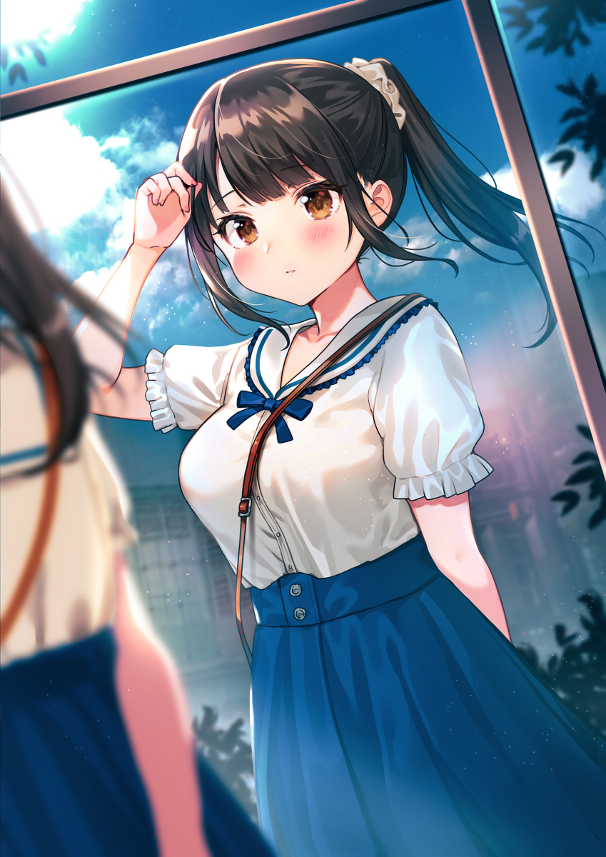 This is a pixiv picture whose title is 可愛いと言ってほしくて、デート前の最終チェック.